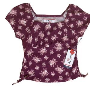 Limited Too Girls Floral Ruched Knit Blouse Top Pink Purple M 10 NWT